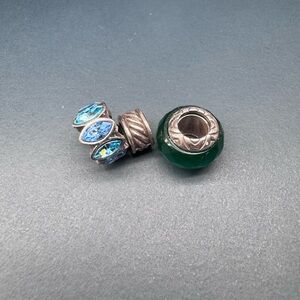 Elegant Silver, Green, and Blue Charm Bead Set
